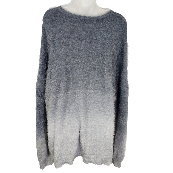 Venus Sweater Womens Size XL Soft Cozy Pearl Trim Gray Ombre Fuzzy Long Sleeve - Picture 2 of 10